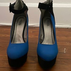 Charlotte Russe high heels in black and blue suede. Size 10 in womens.